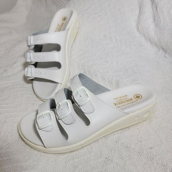 Worishofer Fussbett Comfort Three Strap Adjustable Low Wedge Slides Sz 39 Italy - Picture 1 of 16
